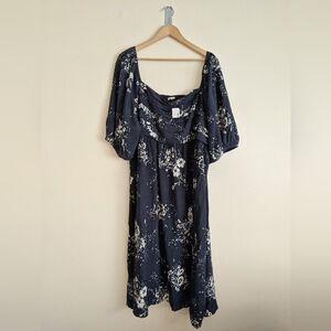 Maurices Blue and White Asymmetrical Puff Sleeve Sundress 4x